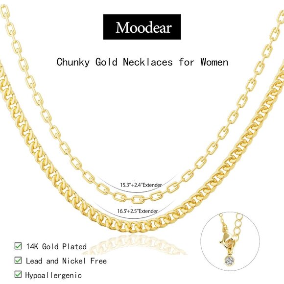 14K Gold Chain Plated Paperclip & Cuban Link Layered Choker Necklace - Trendy - Picture 5 of 9